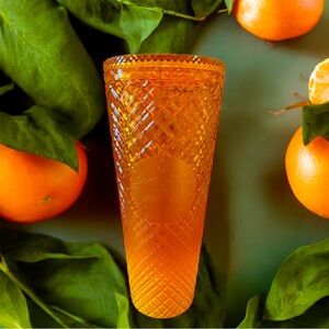 STARBUCKS Tumbler 2022 Orange Mango Jeweled Grid Gradient 24oz